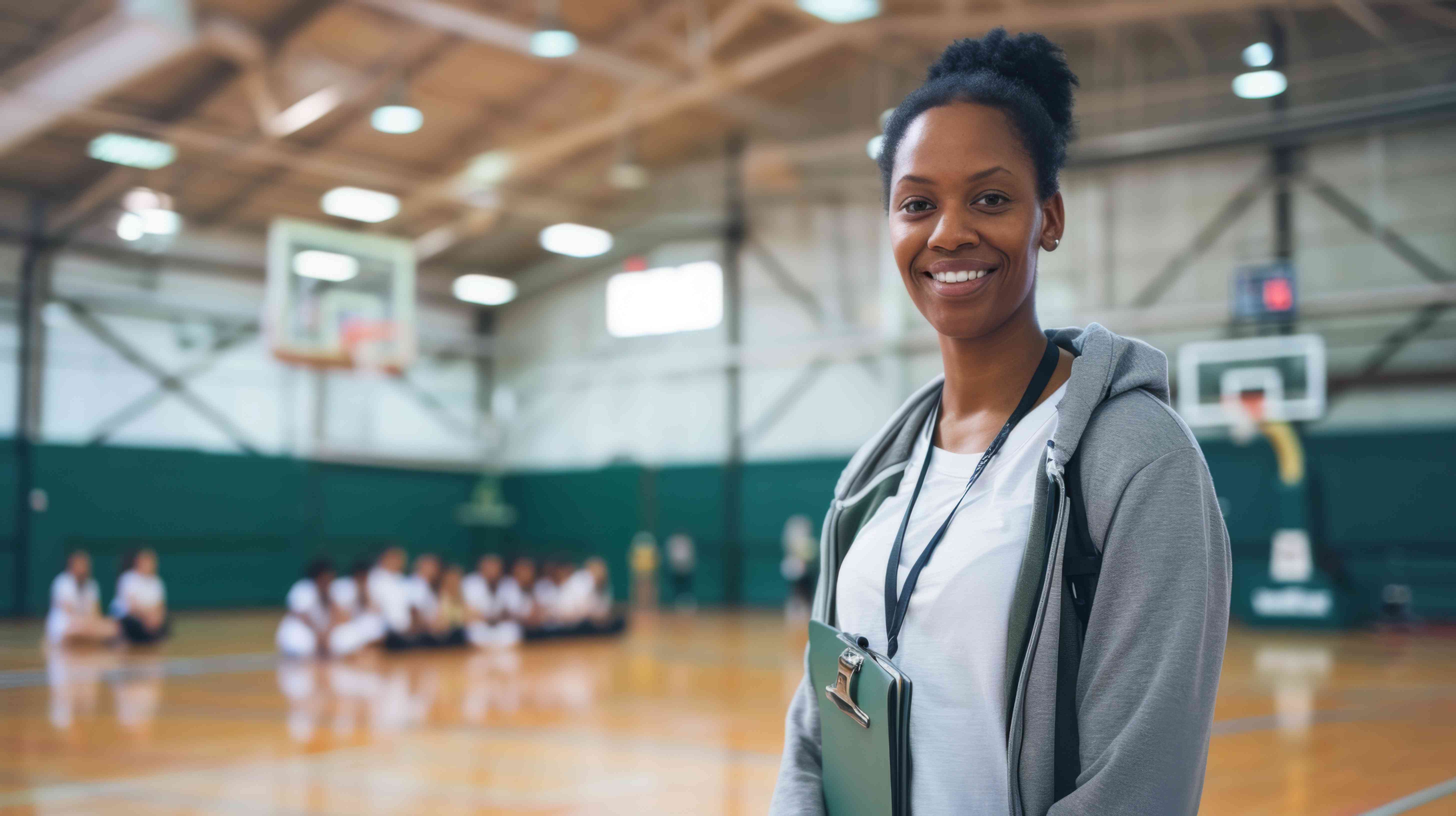 female Black coach with team