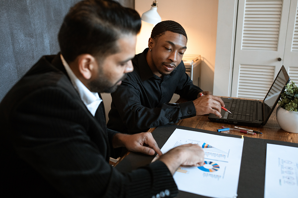 two people discussing presentation