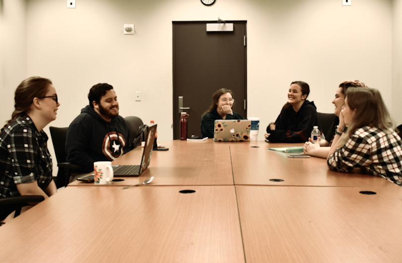 students working in an office